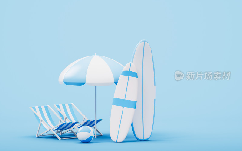 冲浪板与沙滩椅3D渲染