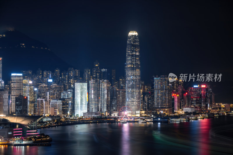 香港维多利亚港CBD中环日落夜景繁华都市