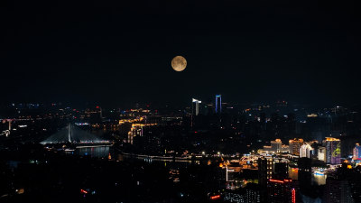 福州夜景照片航拍城市超级月亮福州中秋月亮