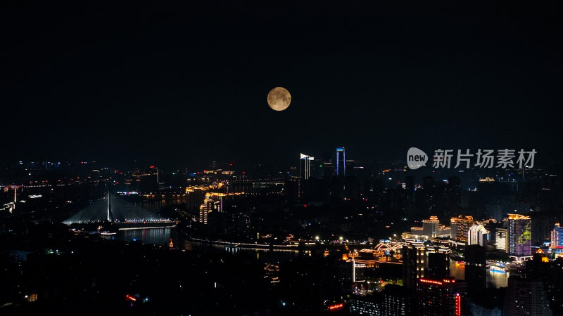 福州夜景照片航拍城市超级月亮福州中秋月亮