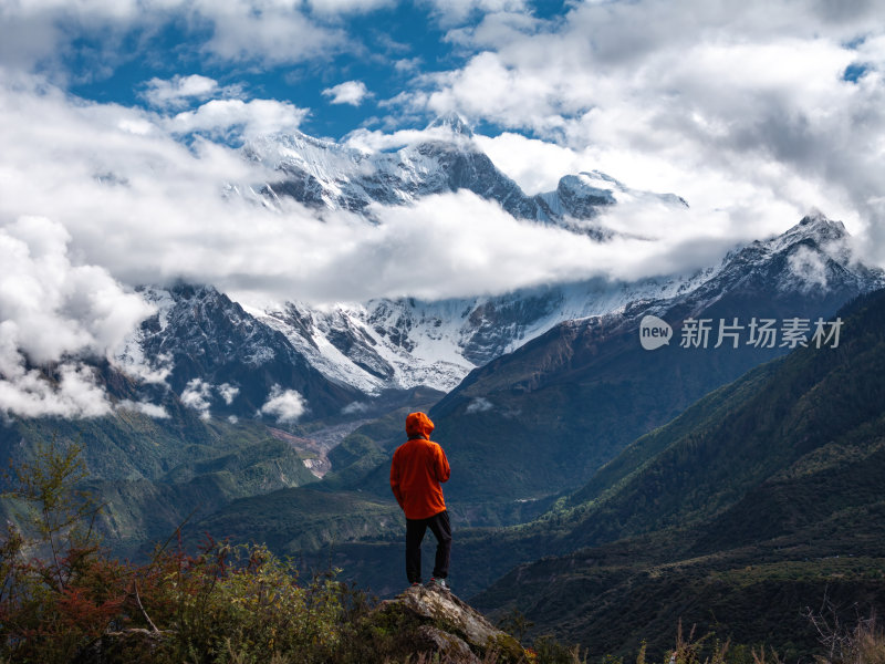 西藏林芝索松村南迦巴瓦峰雪山航拍