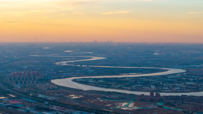 天津于家堡，盐场，海河城市风光