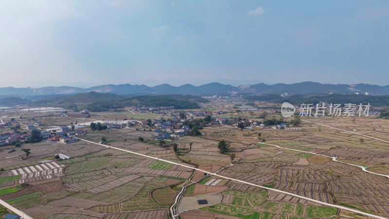 秋收后农田农民种植油菜航拍图