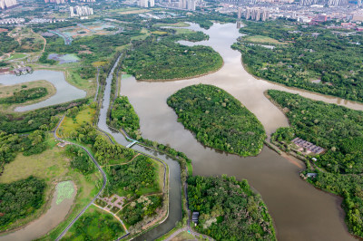 成都青龙湖湿地公园航拍