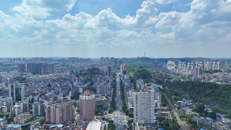 航拍四川自贡大景自贡城市建设