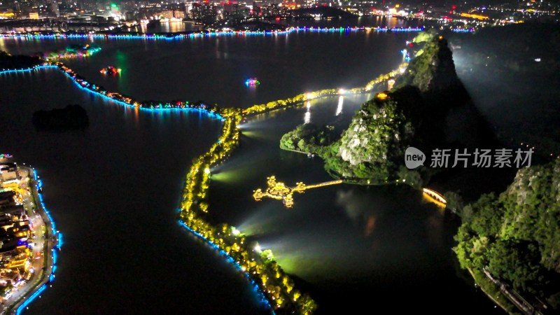 广东肇庆星湖七星岩5A景区夜景航拍图