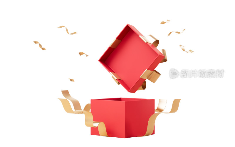 开启的红色礼盒3D渲染