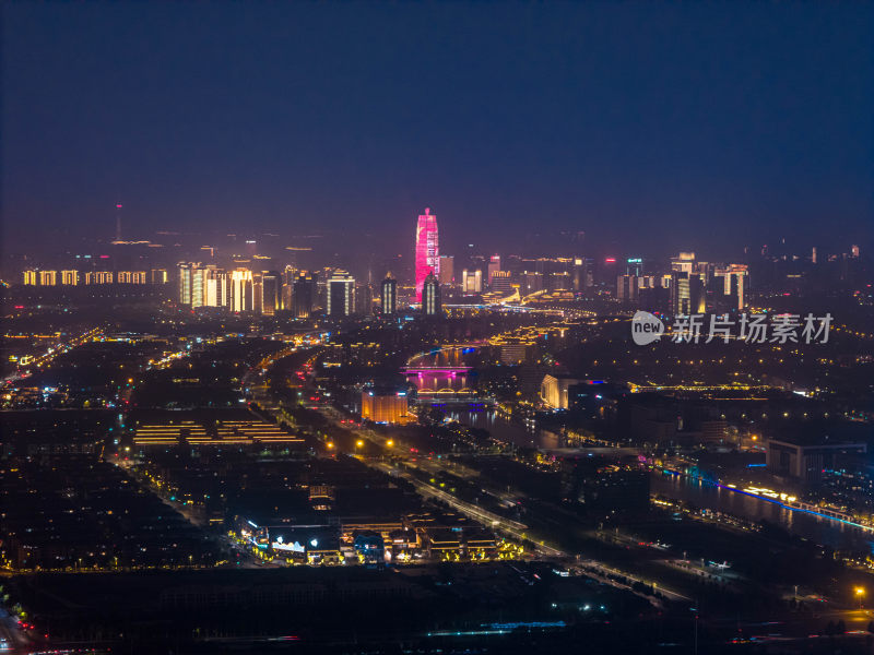 郑州郑东新区CBD商务区金水立交航拍夜景