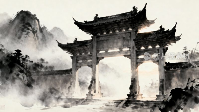 水墨风格中式牌坊景观