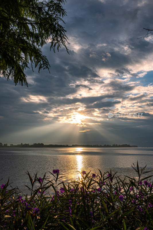 日出 日落 湖面 风景 彩霞