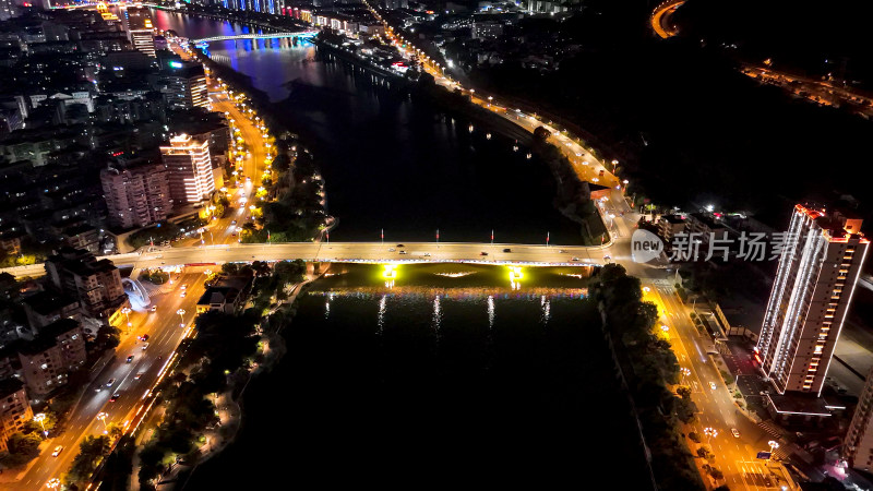 福建三明沙溪徐碧大桥夜景航拍