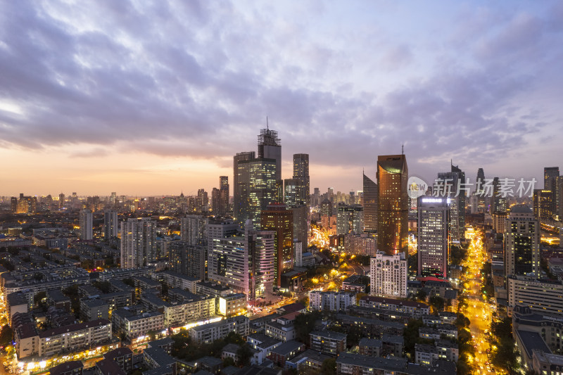 天津海河风景线小白楼商圈城市建筑日落风光