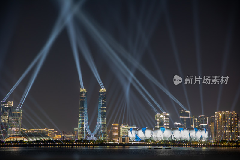 杭州亚运会灯光秀 奥体中心 杭州之门夜景