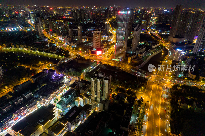 安徽合肥庐阳区夜景交通航拍图