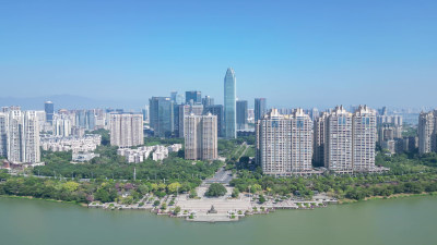 航拍惠州城市地标高楼惠州大景