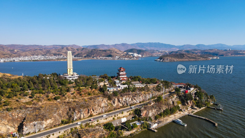 山水禅意大理洱海边罗荃半岛航拍