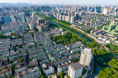 浙江杭州城市建设大景航拍摄影图