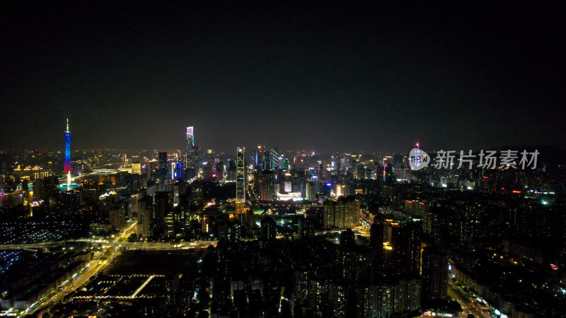 广州城市夜景灯光交通航拍图