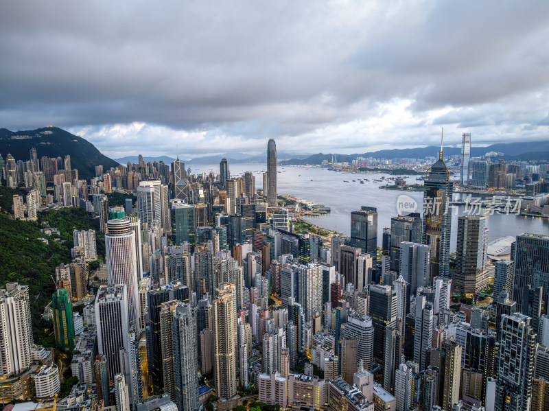 香港维多利亚港CBD中环夜景日出高空航拍