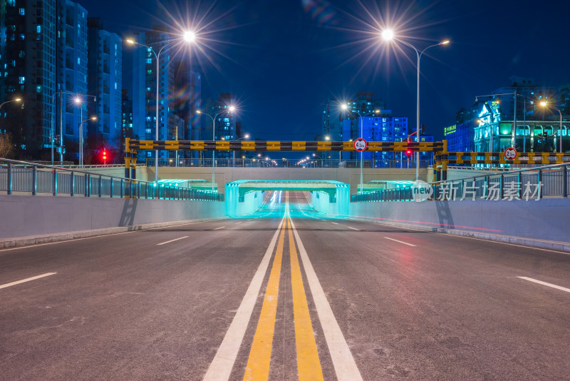 城市道路主干道夜景灯光星芒