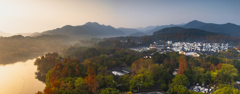 杭州西湖秋色茅家埠景区秋色风光航拍