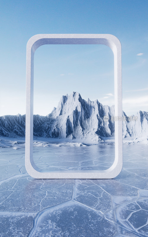 寒冷裂开的冰面背景3D渲染