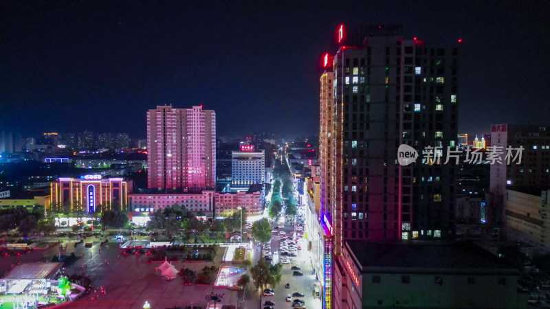 航拍河南周口五一路夜景