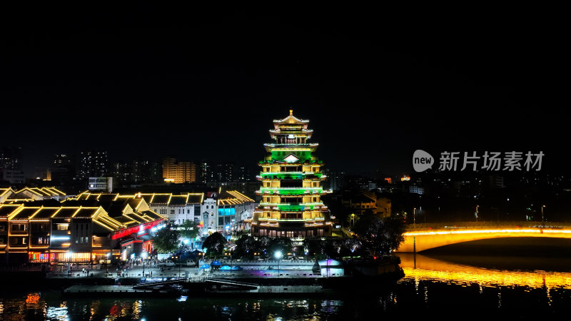 惠州合江楼夜景航拍城市东江建筑风光