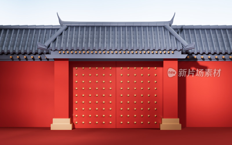中国风古风大门3D渲染