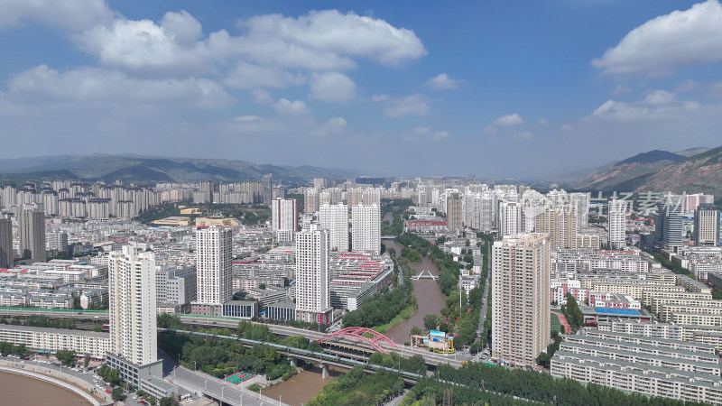 青海西宁大景青海城市建设航拍