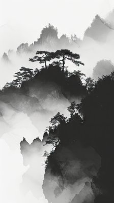 中国风景画，水墨山水背景