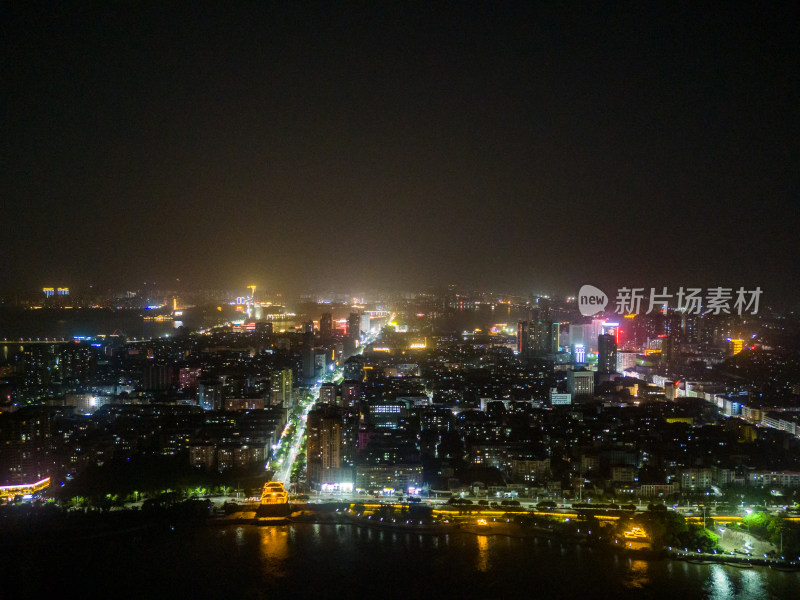 湖北鄂州城市夜景灯光交通航拍图