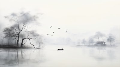 中国风水墨风景意境插画