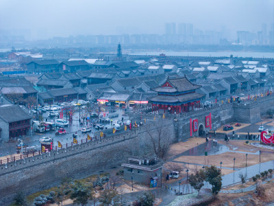 河南商丘古城雪景航拍