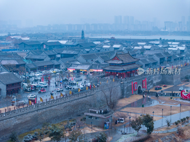 河南商丘古城雪景航拍