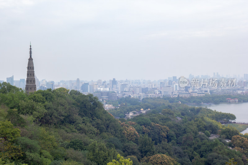 杭州保俶塔与城市远景特写