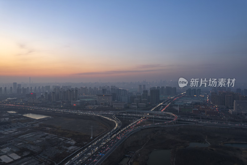 晚高峰天津立交桥车流街道交通夜景航拍