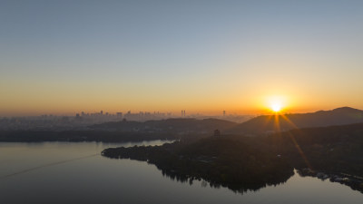 航拍杭州西湖秋日美景