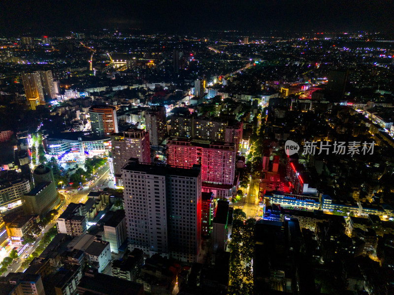 城市夜景灯光万家灯火玉林夜景航拍图