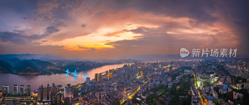 宜昌晚霞城市夜景长江全景