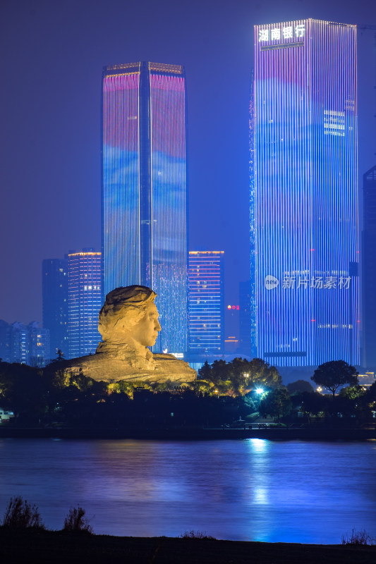 长沙橘子洲头夜景城市风光