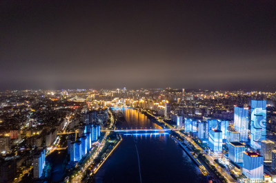 福建福州闽江夜景航拍图