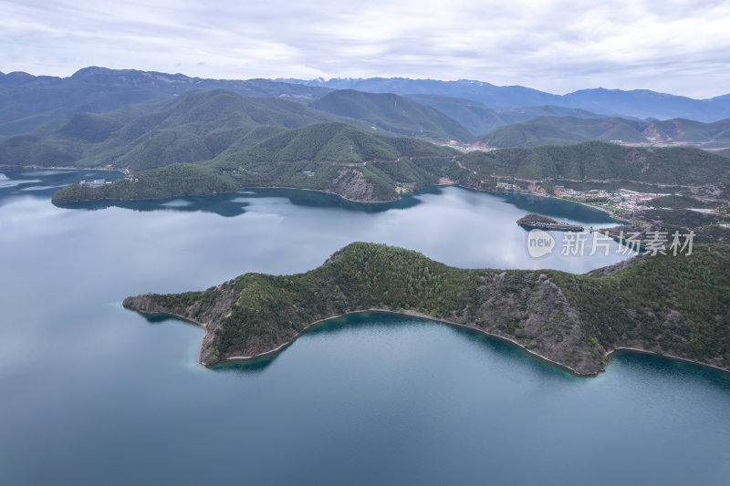 云南丽江泸沽湖摩梭族美景高空航拍