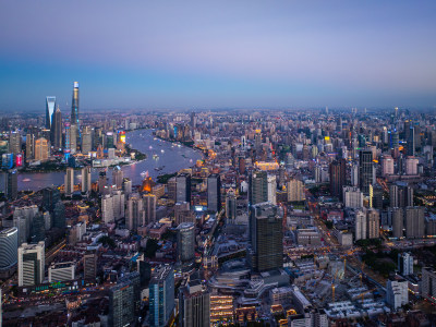 航拍上海现代都市摩天大楼陆家嘴外滩夜景