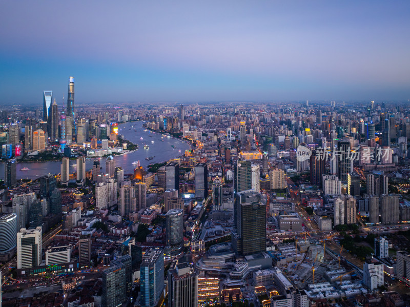 航拍上海现代都市摩天大楼陆家嘴外滩夜景