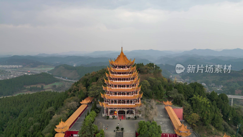 航拍四川遂宁灵泉寺风景区