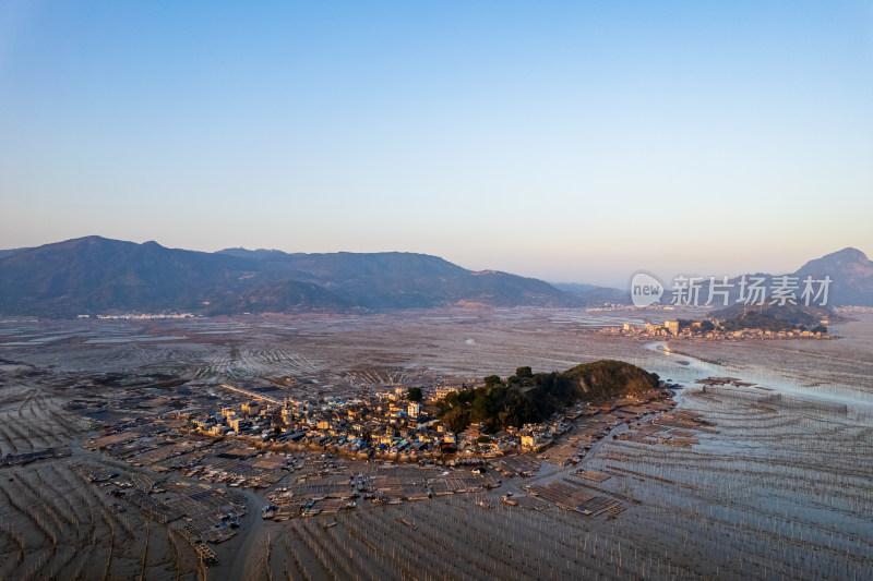 福建霞浦海岛海边滩涂日落晚霞自然风光