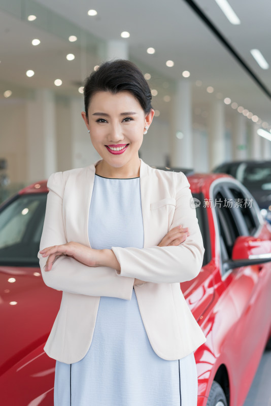 年轻商务女子选购汽车