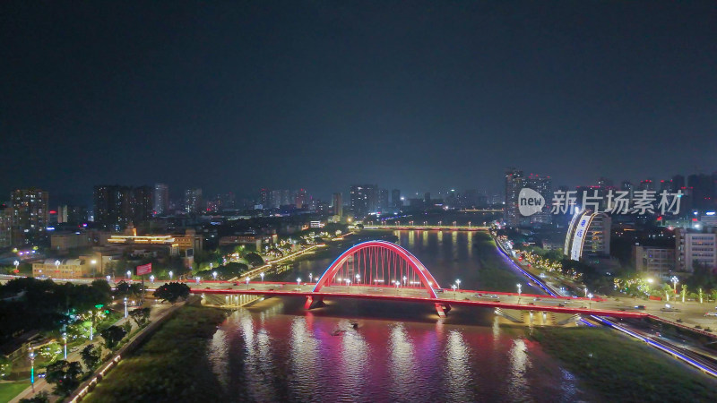 四川德阳夜景德阳彩虹桥夜景航拍