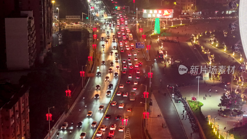 衡阳城市夜景灯光交通航拍图